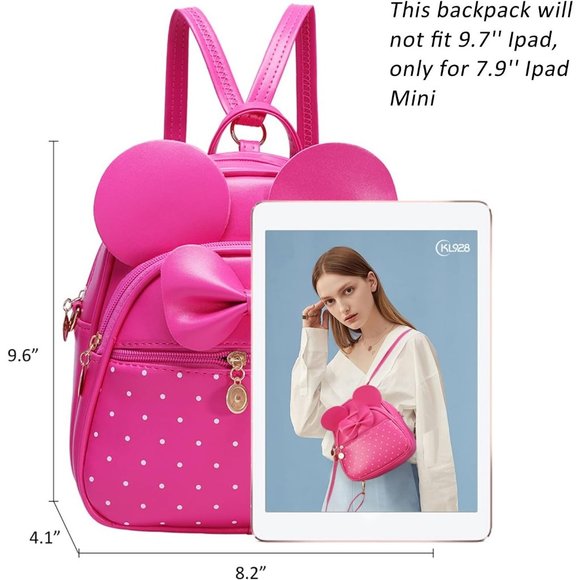 Bowknot Polka Dot Mini Backpack And Convertible Shoulder Bag Purse for Women - Picture 2 of 7